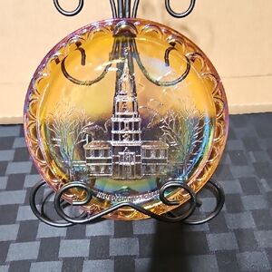 1976 Independence Hall Amber Carnival Plate by Indiana Glass